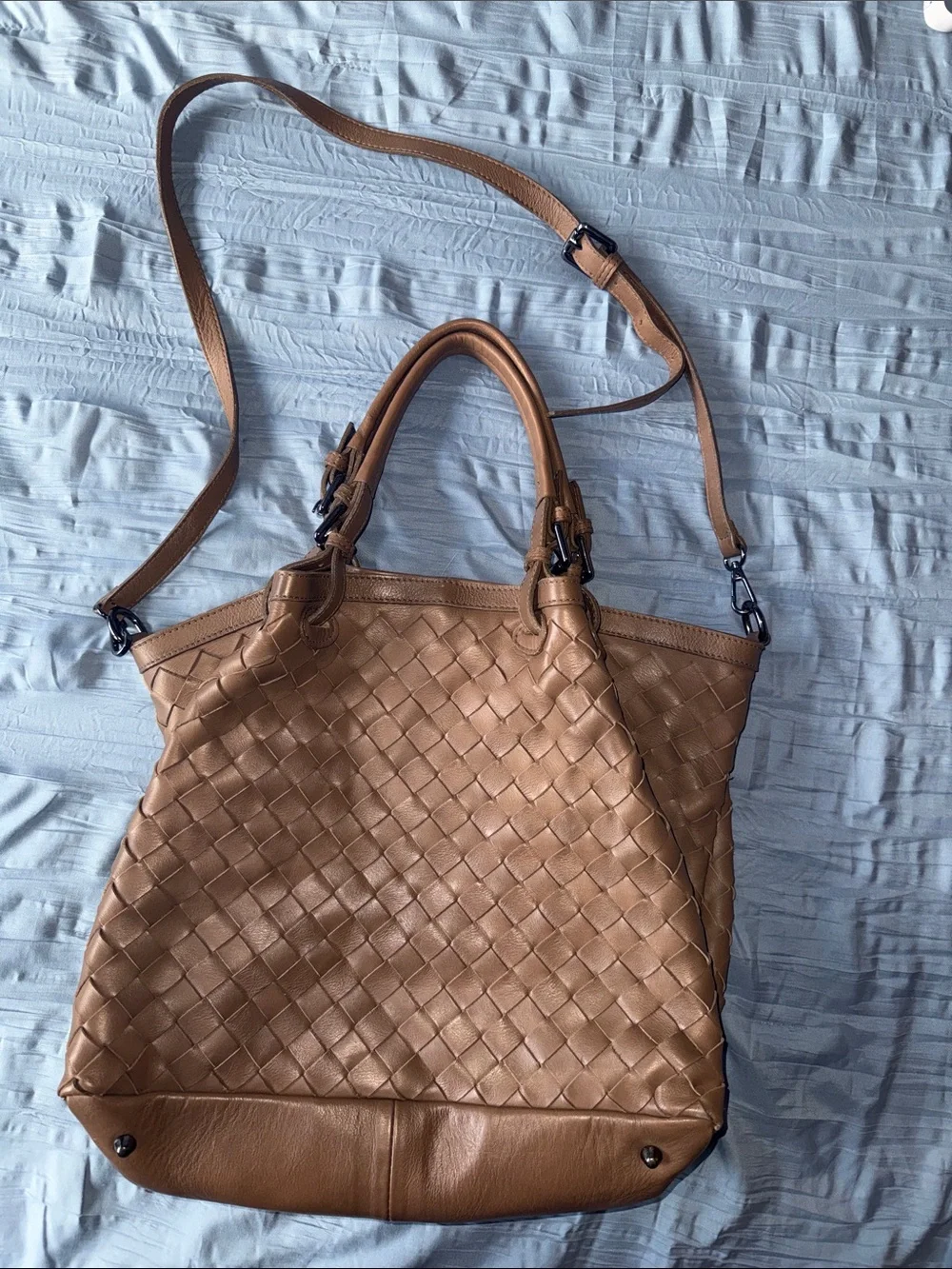 Laura Di Maggio Woven Shoulder Leather Tote Bag in Chestnut Brown